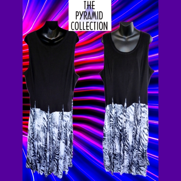 THE PYRAMID COLLECTION BLACK WITH JUNGLE PRINT MAXI DRESS SIZE 2X - Picture 2 of 5